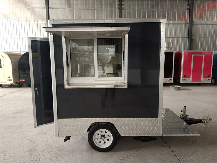 The Black Color Sliding Window Coffee And Donut Trailer