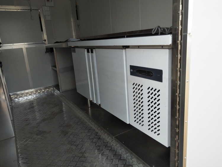 enclosed hot dog trailer with undercounter refrigerator