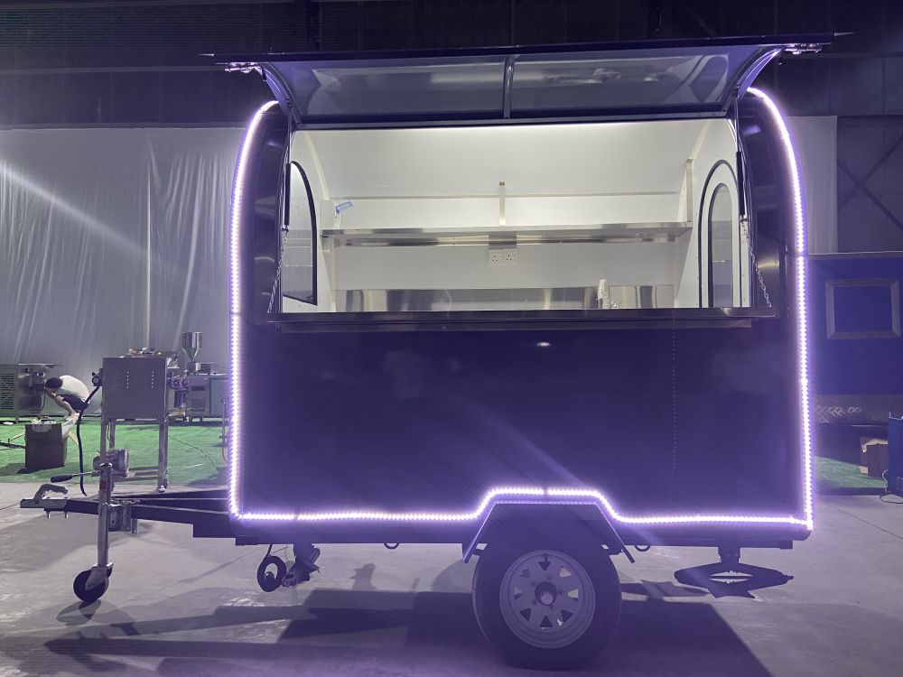 small coffee trailer with LED strips