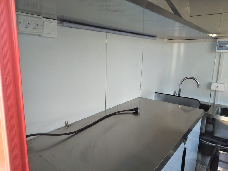 the rear work table in the small food truck trailer for sale