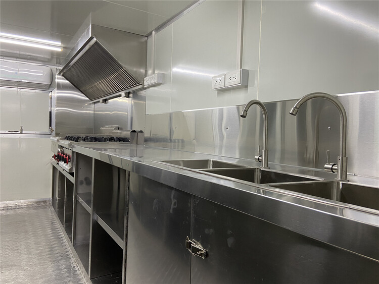 commercial kitchen trailer inside