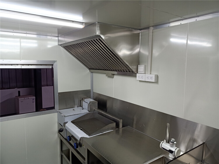 mobile commercial kitchen trailer with stainless steel kitchen equipment