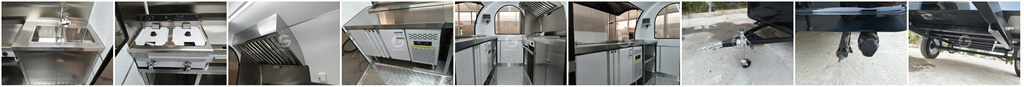  Interior of 8ft small food trailer with sinks and refrigerator