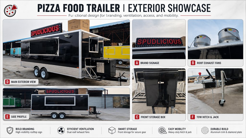 exterior of the pizza food trailer