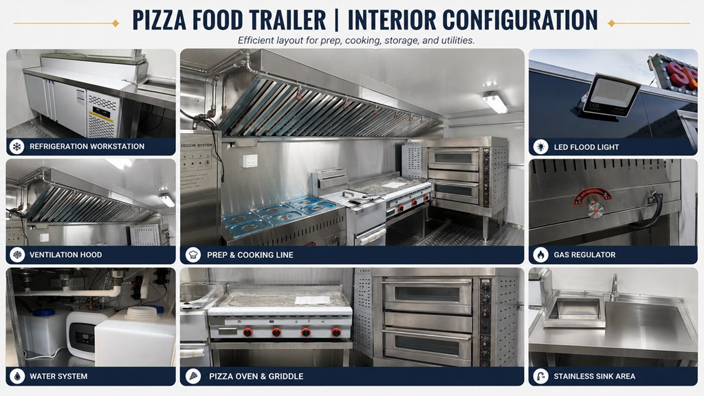 interior of the pizza food trailer
